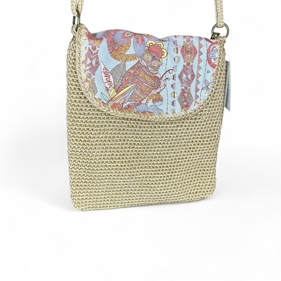 NWT Sakroots Owl Crochet Fold-Over Crossbody –Tan Pink & Blue & Tassels - Picture 3 of 8